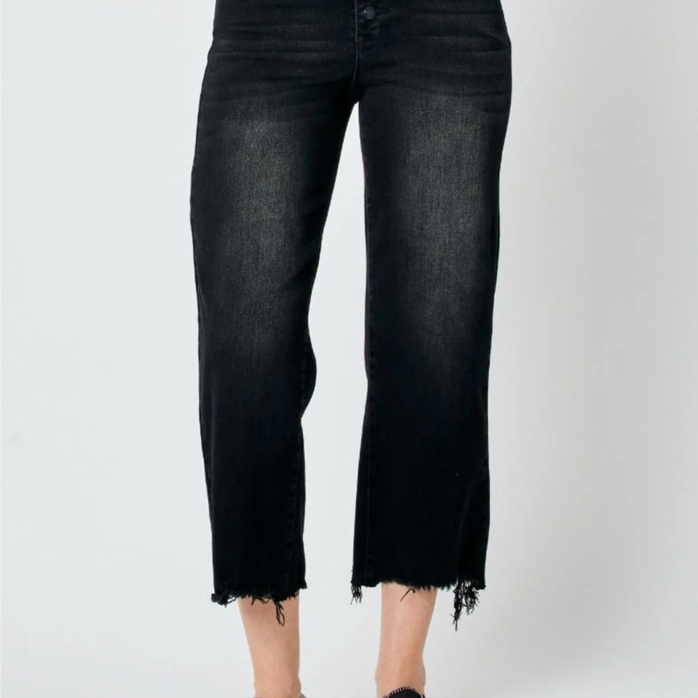 Judy Blue Dark Ankle Jeans with Distressed Hem